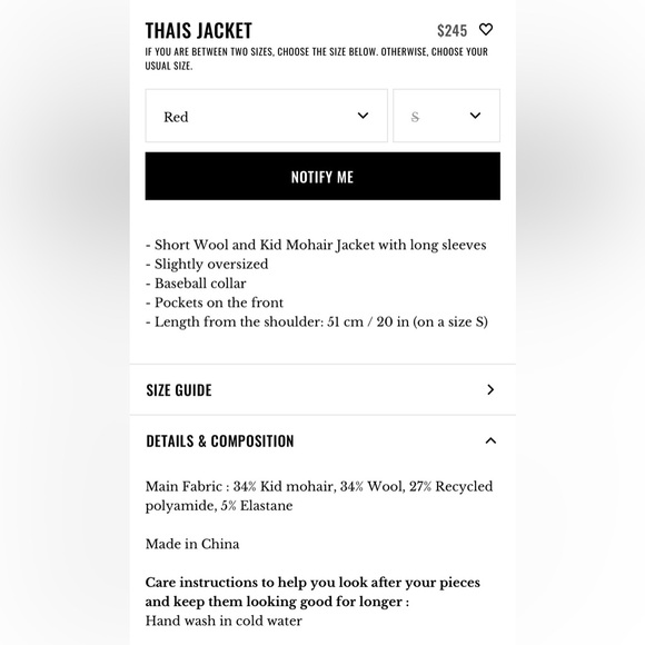 Sezane Thais jacket, red, size small - Picture 2 of 5